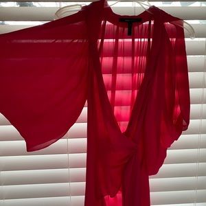 BCBG Cold Shoulder Faux Wrap Blouse